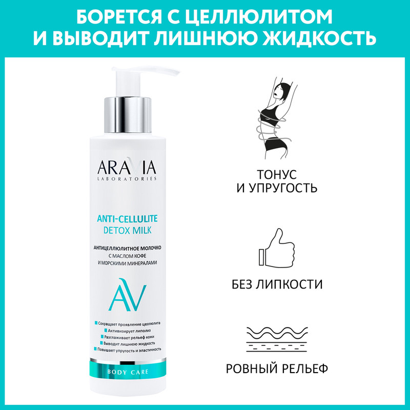 Молочко для тела ARAVIA LABORATORIES Anti-Cellulite Detox Milk с маслом кофе 200 мл