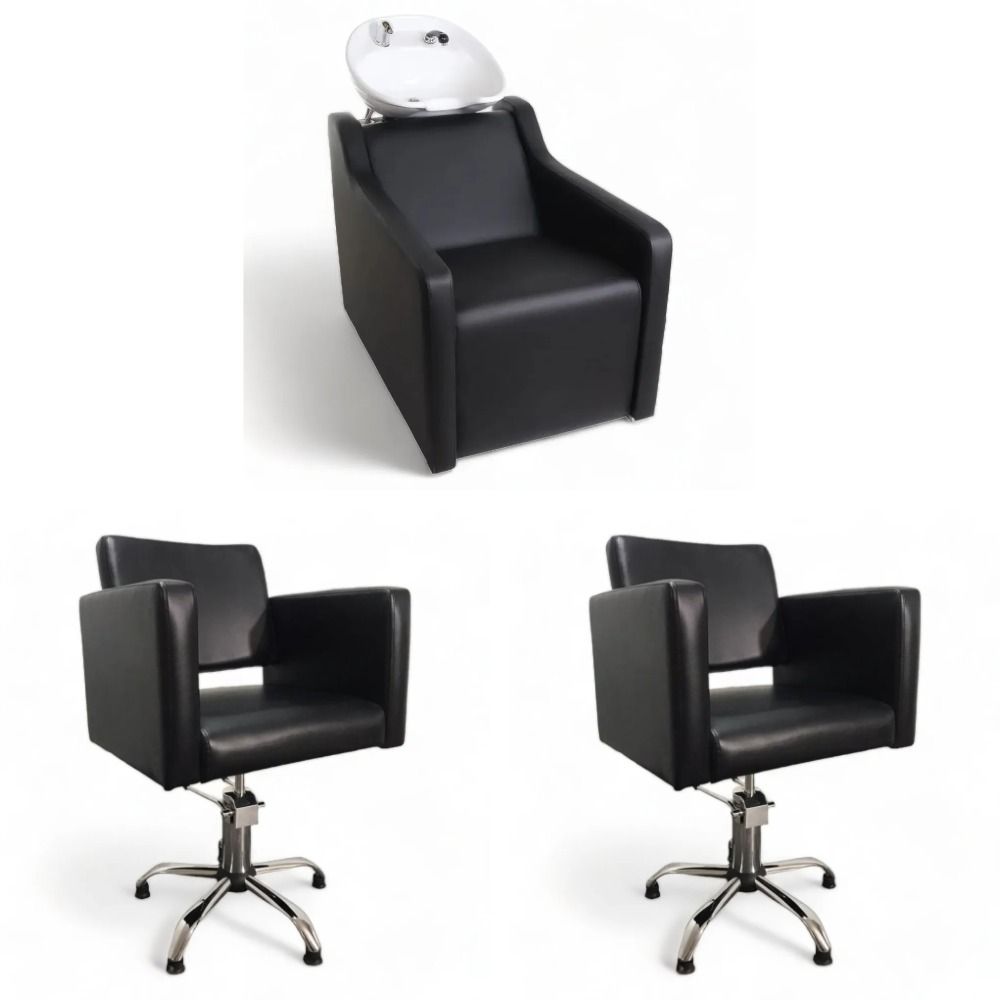 Парикмахерское кресло Кубик, 2 кресла, 1 мойка глубокая черная раковина
