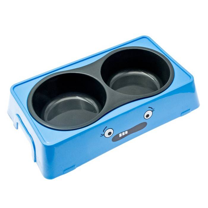 Миска для животных Jack&King двойная квадратная черно-синяя 0,5 л
