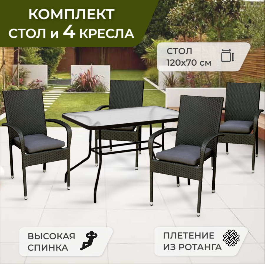 Комплект садовой мебели ГринХауз, арт.SC-090+GS014(4), черный, 5 предметов