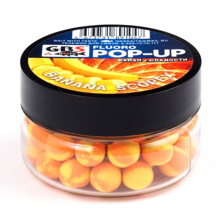 

Бойлы плавающие GBS BaITS Pop-Up 10 мм 56 гр Банан-Сладости Жёлто-Оранжевый, плавающие Pop-Up 10 мм