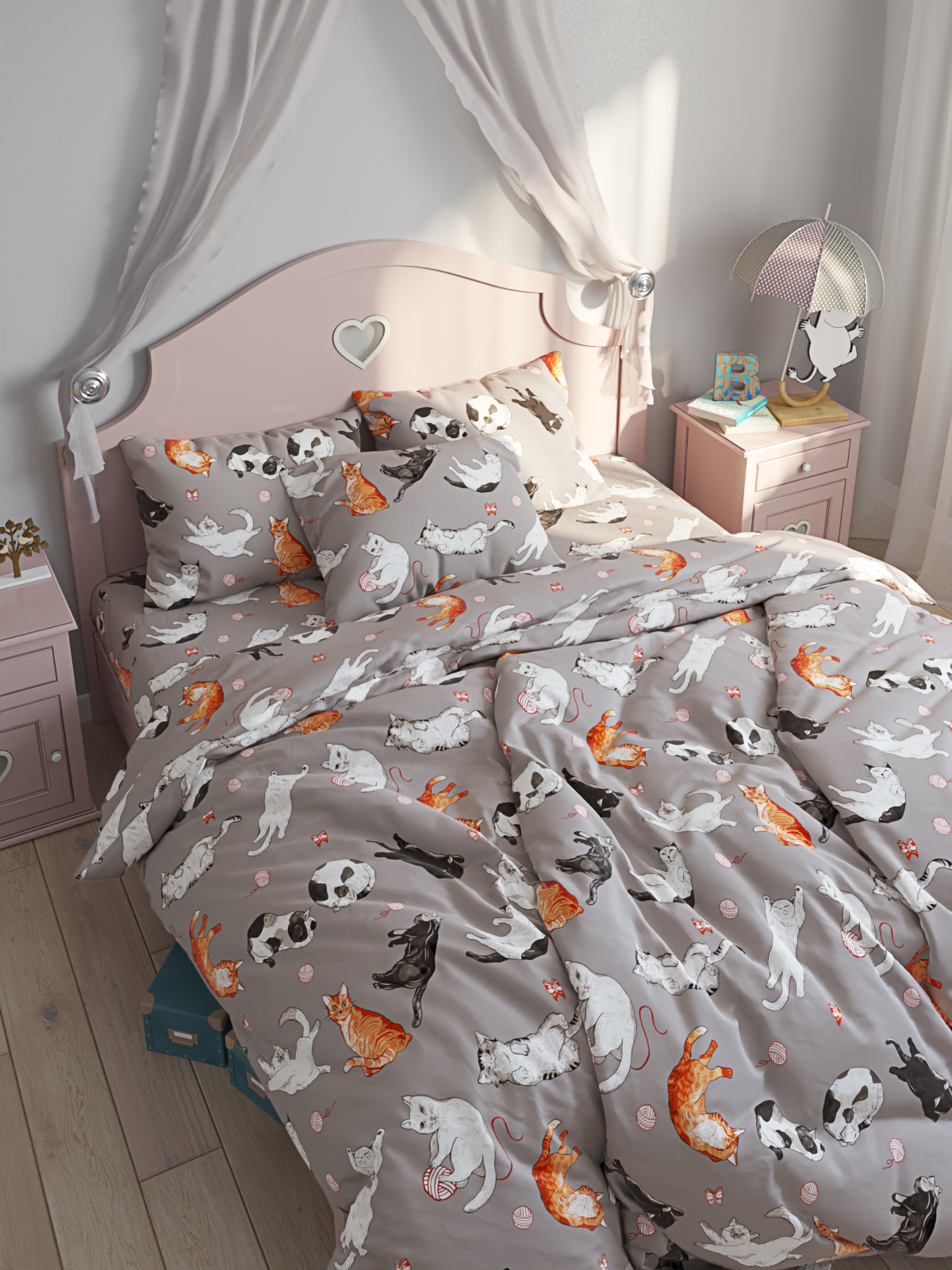 

Пододеяльник Котики Котики "Kitties" 1,5-сп 145х215 см, Серый