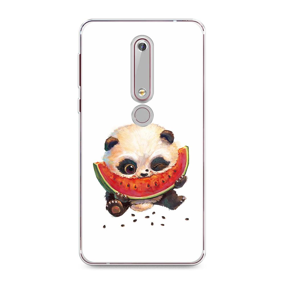 

Чехол Awog на Nokia 6 2018 / Нокиа 6 2018 "Малыш панды с арбузом", Белый;красный, 120950-1