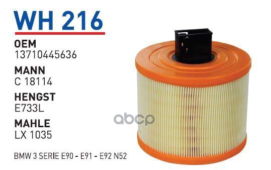 

Фильтр воздушный BMW 3(E90/1/2/3)/1(E81/2/7/8)/X1(E84) WUNDER FILTER WH216, WH216