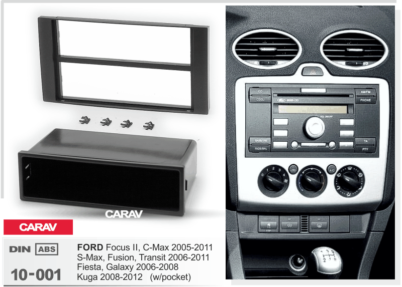

Переходная рамка Carav 10-001 FORD 2/1Din black, 10-001