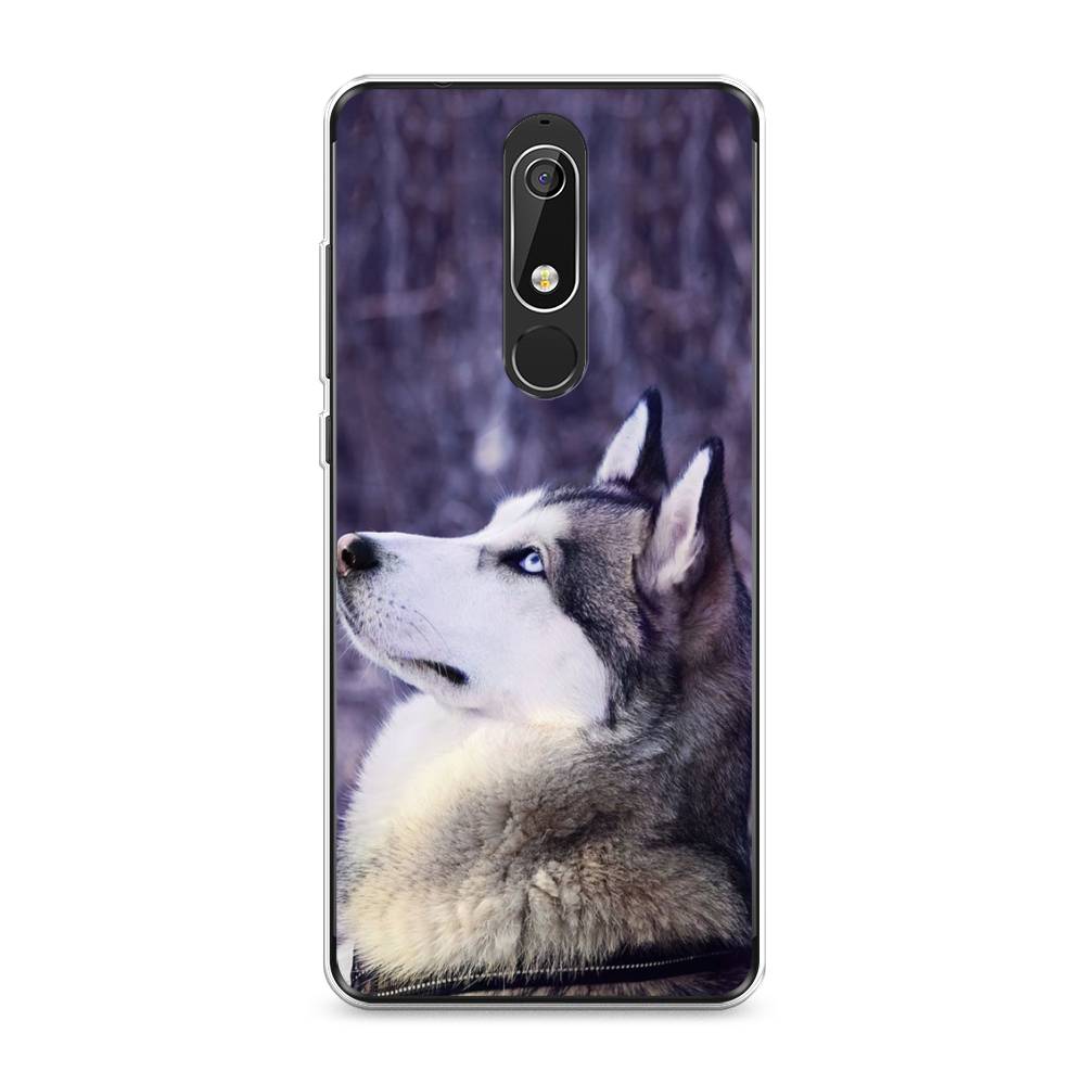 

Чехол на Nokia 5.1 "Хаски 1", Фиолетовый;белый, 121750-1