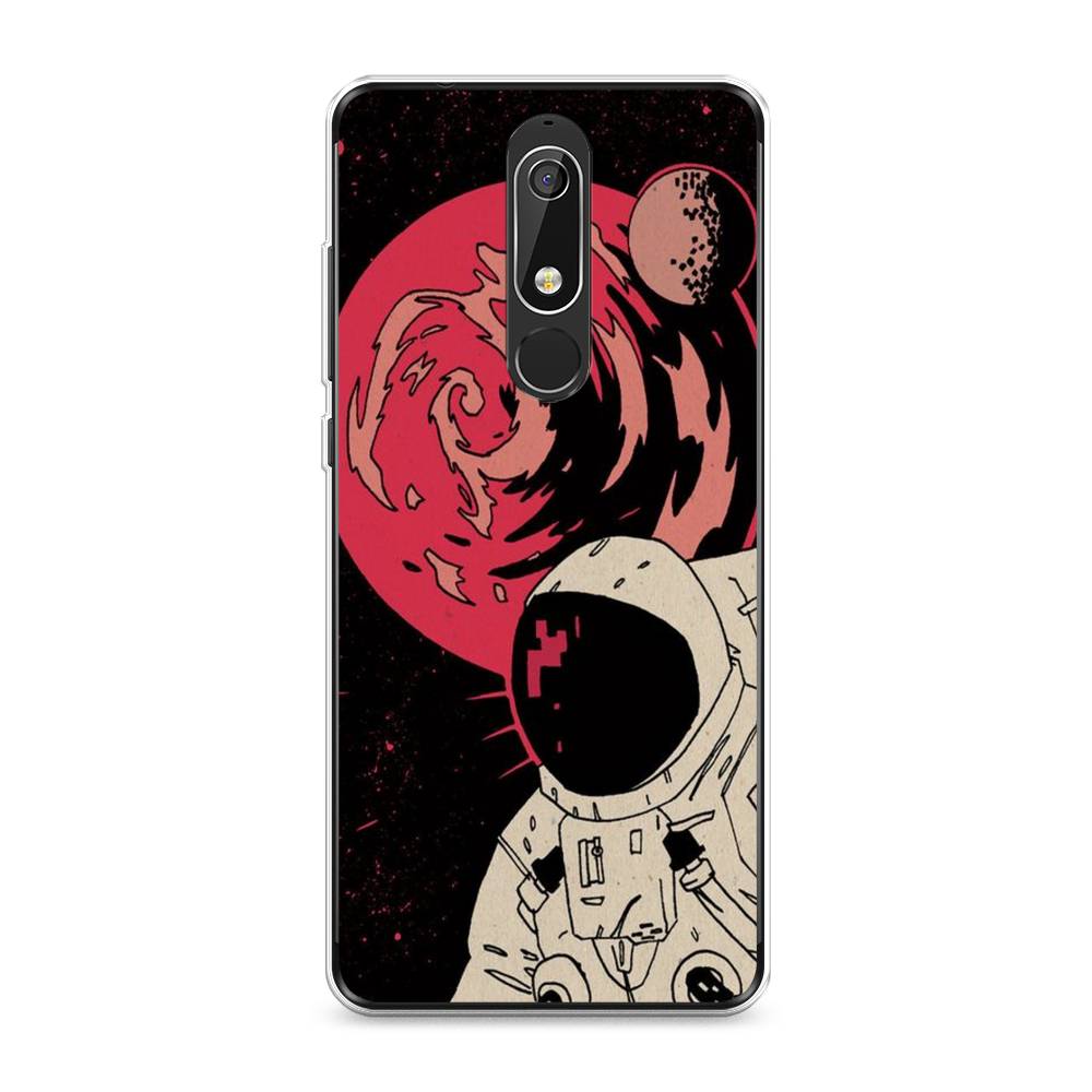 

Чехол на Nokia 5.1 "Космонавт возле Марса", Черный;красный, 121750-2