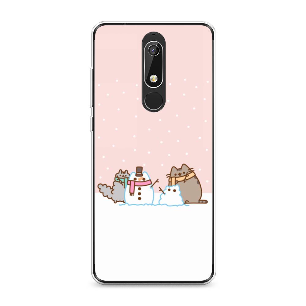 

Чехол на Nokia 5.1 "Котики в снегу", Розовый;белый;серый, 121750-5