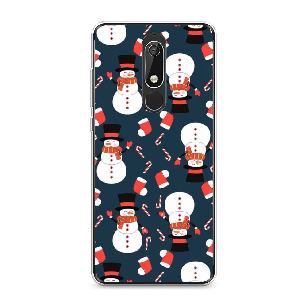 

Чехол на Nokia 5.1 "Синие снеговики", Синий;белый;красный, 121750-5