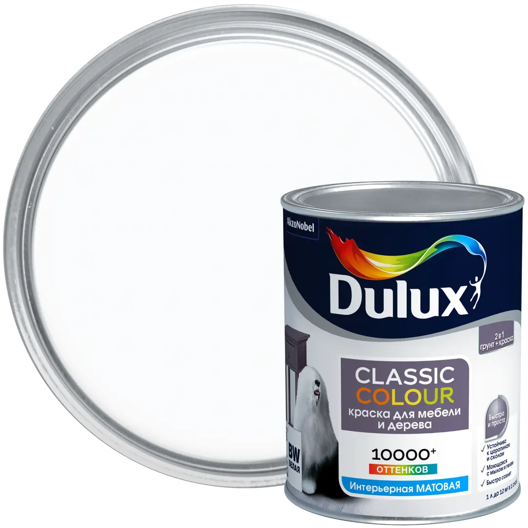 Краска для мебели и дерева Dulux CС цвет белый 1 л