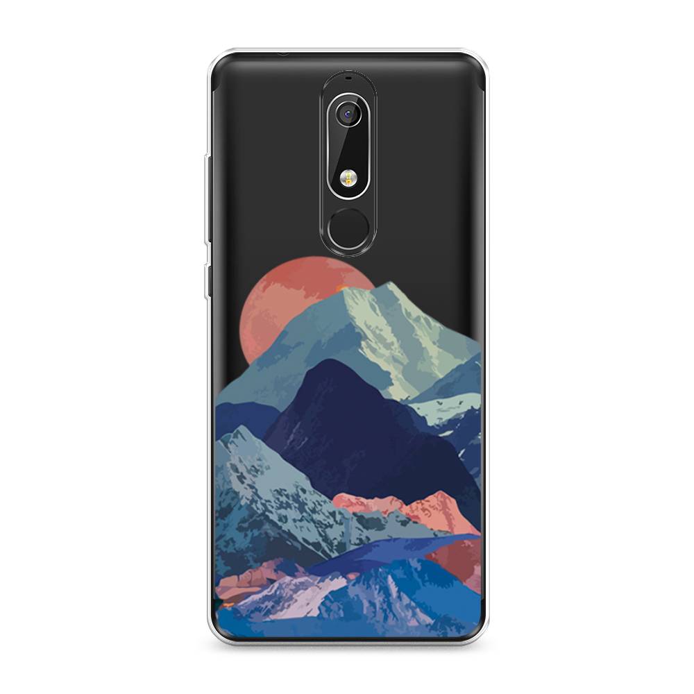 

Чехол на Nokia 5.1 "Закат в снежных горах", Красный;серый;голубой, 121750-2