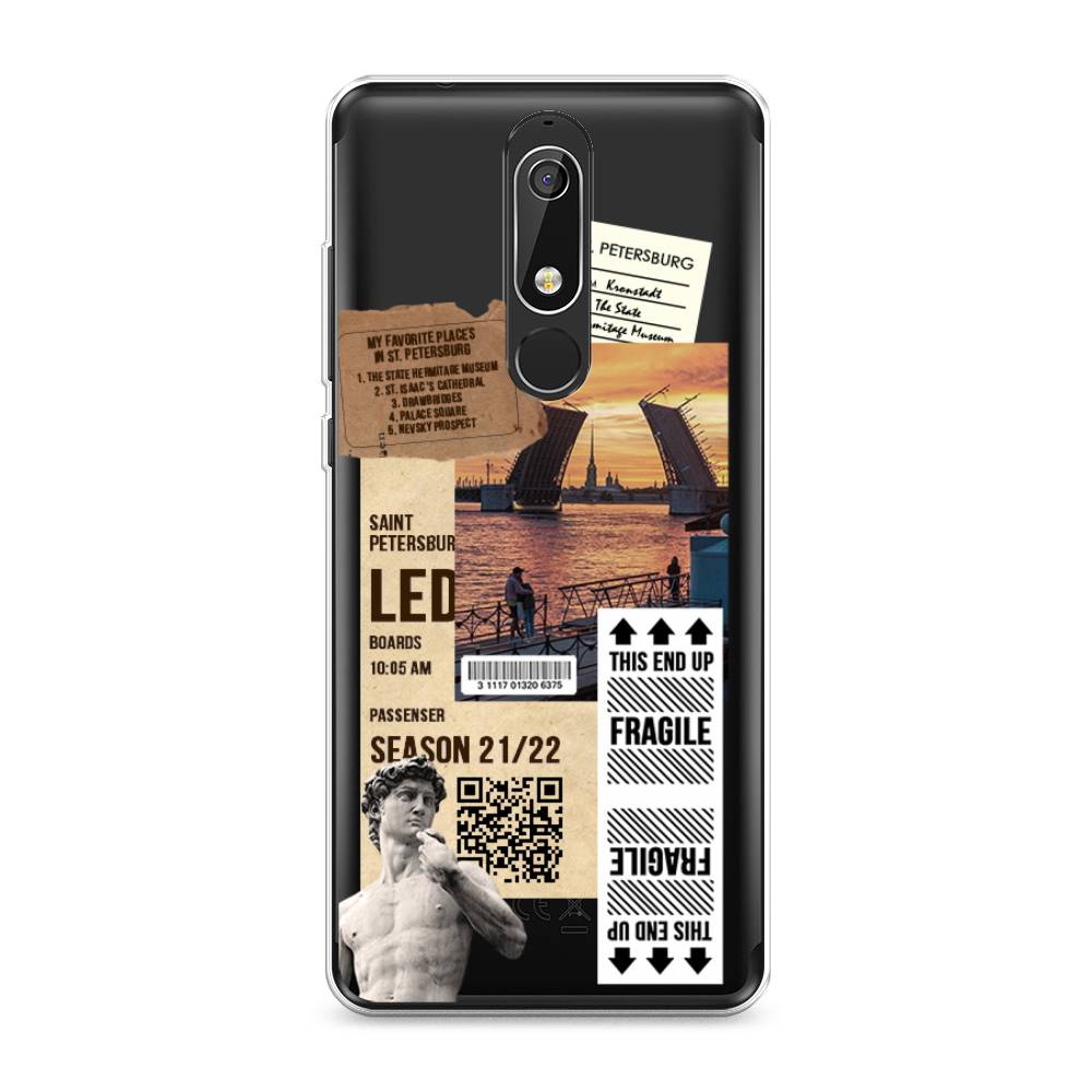

Чехол на Nokia 5.1 "Санкт-Петербург коллаж", Коричневый;бежевый;белый, 121750-6