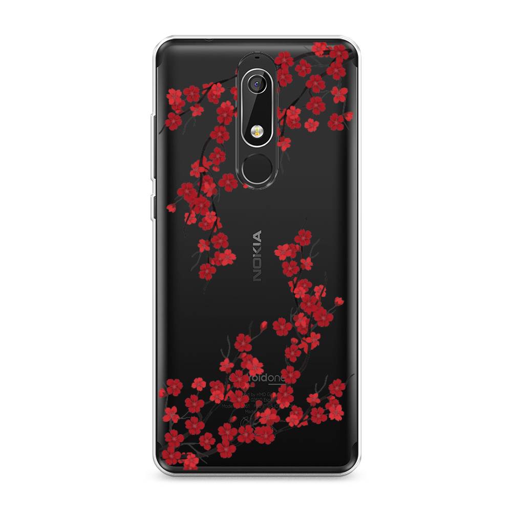 

Чехол на Nokia 5.1 "Красная сакура", Красный;черный, 121750-2