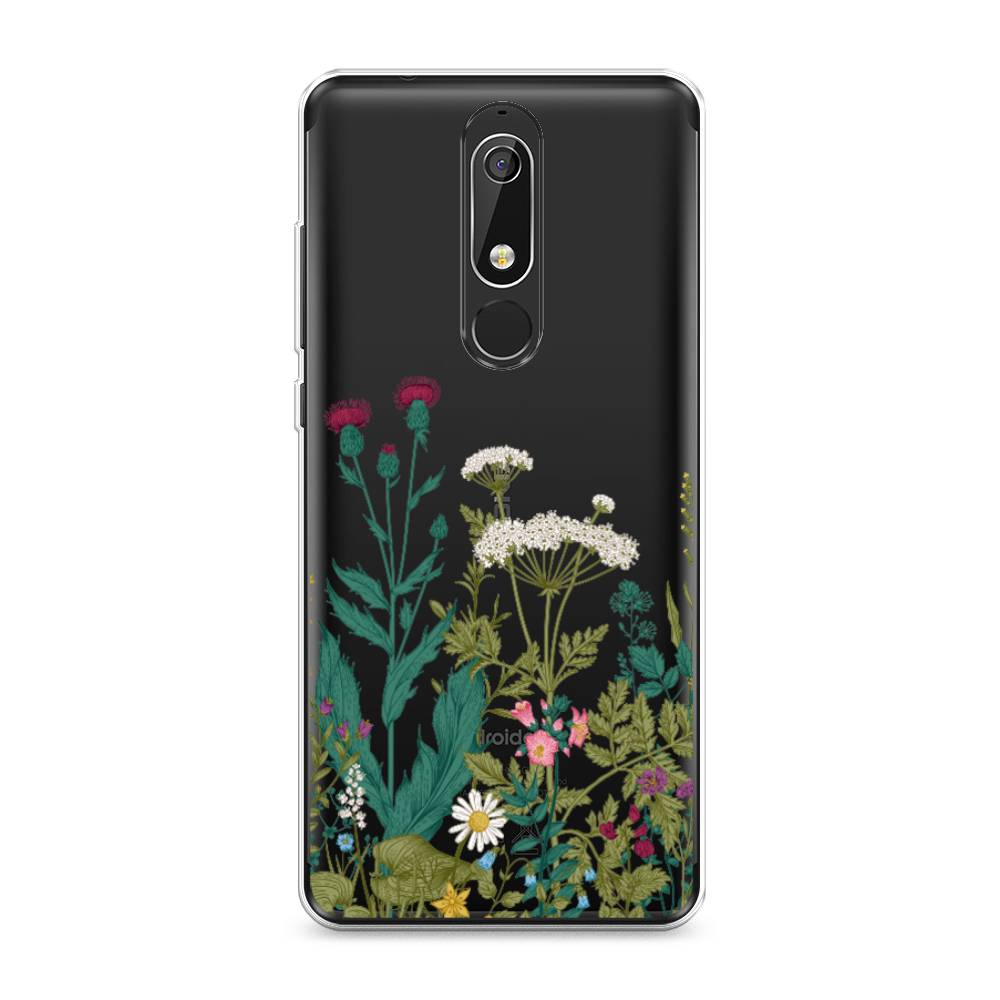 

Чехол на Nokia 5.1 "Дикие полевые цветы", Зеленый;розовый;белый, 121750-2
