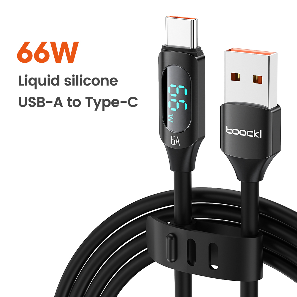 Кабель Toocki с дисплеем, Type C - USB для быстрой зарядки 66W 1м