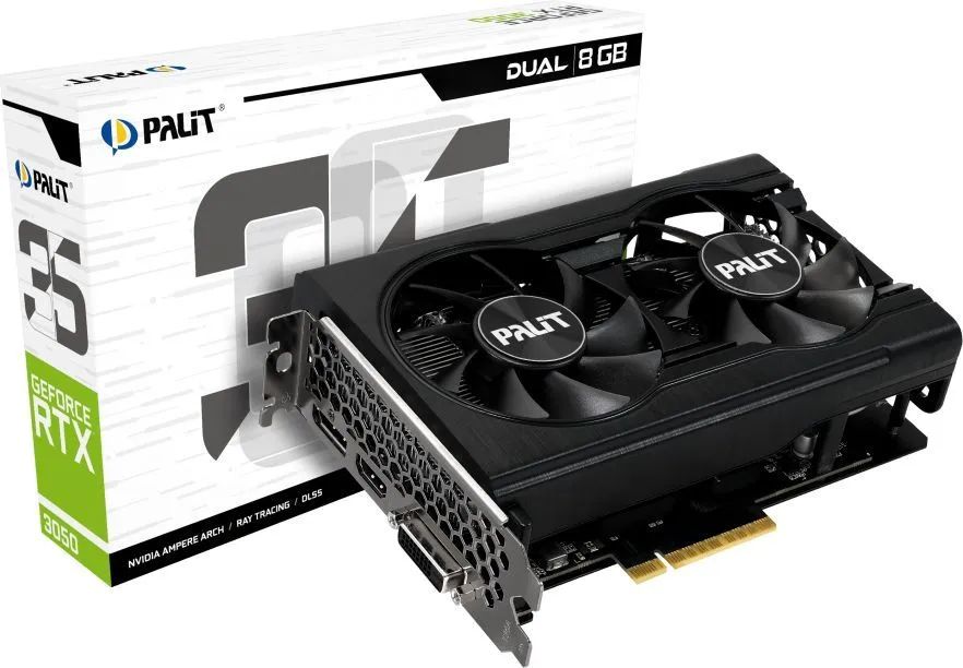 

Видеокарта Palit NVIDIA GeForce RTX 3050 Dual (NE63050018P1-1070D), Черный, GeForce RTX 3050 Dual