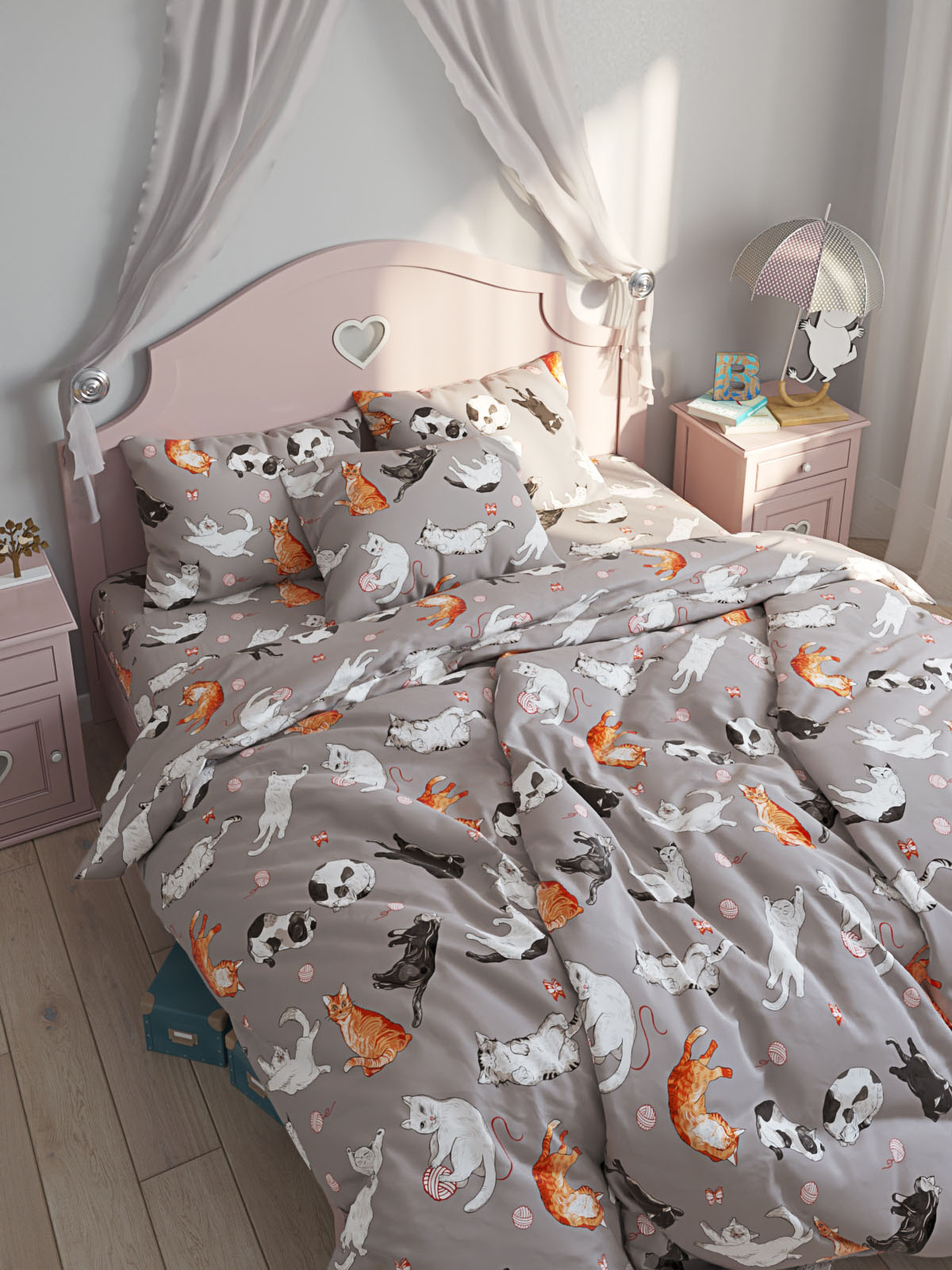 

Постельное белье сатин Milky Garden Kitties 1,5-спальное