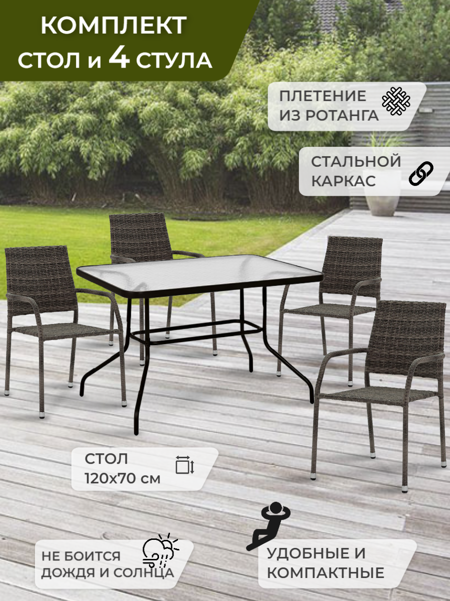 Комплект садовой мебели, ГринХауз, арт.SC-090+GS019 (4), черный, 5 предметов