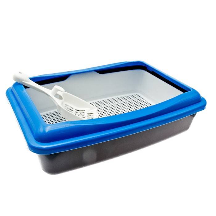 Лоток для кошек Jack&King с бортиком, сеткой и совком черно-синий 41х30х11,5 см