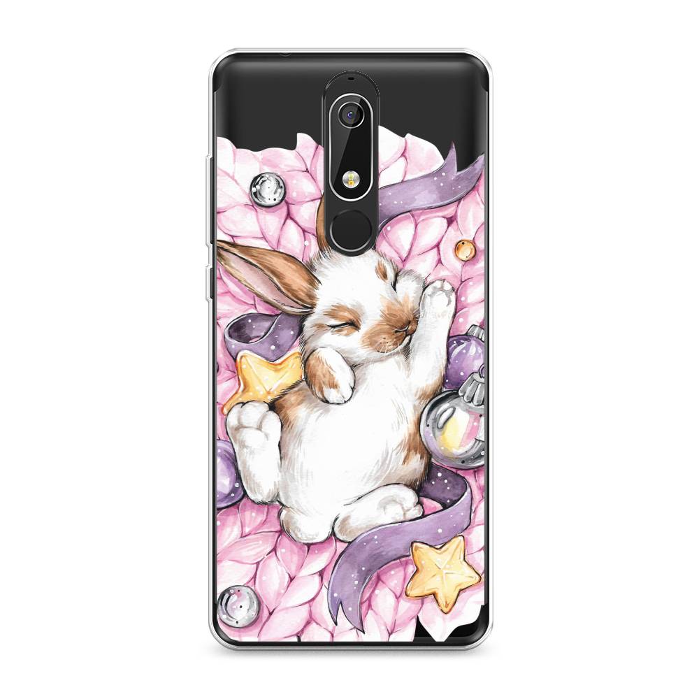 

Чехол на Nokia 5.1 "Кролик спит", Розовый;белый, 121750-5
