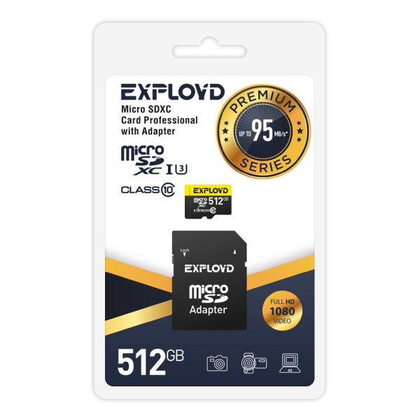 Карта памяти Exployd Micro SDXC 512Гб EX512GCSDXC10UHS-1-ElU3