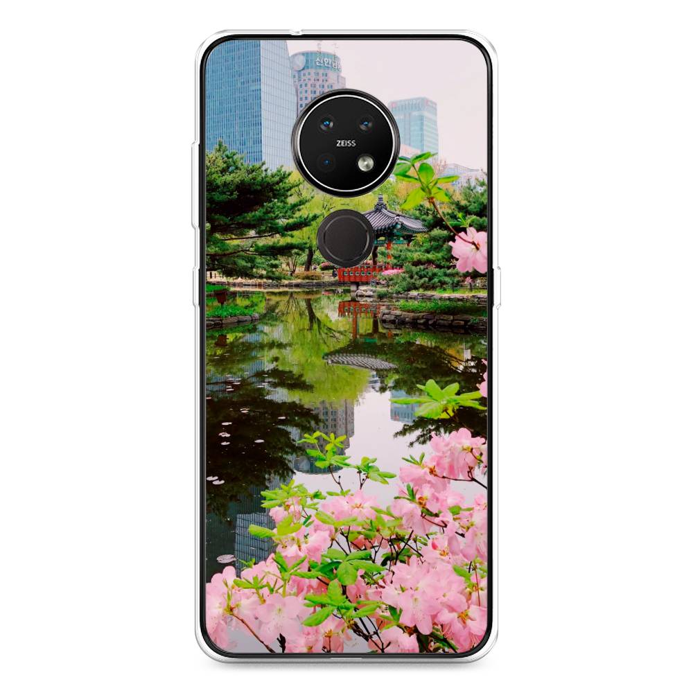 

Чехол на Nokia 6.2 "Сакура возле озера", Зеленый;розовый;голубой, 123050-2