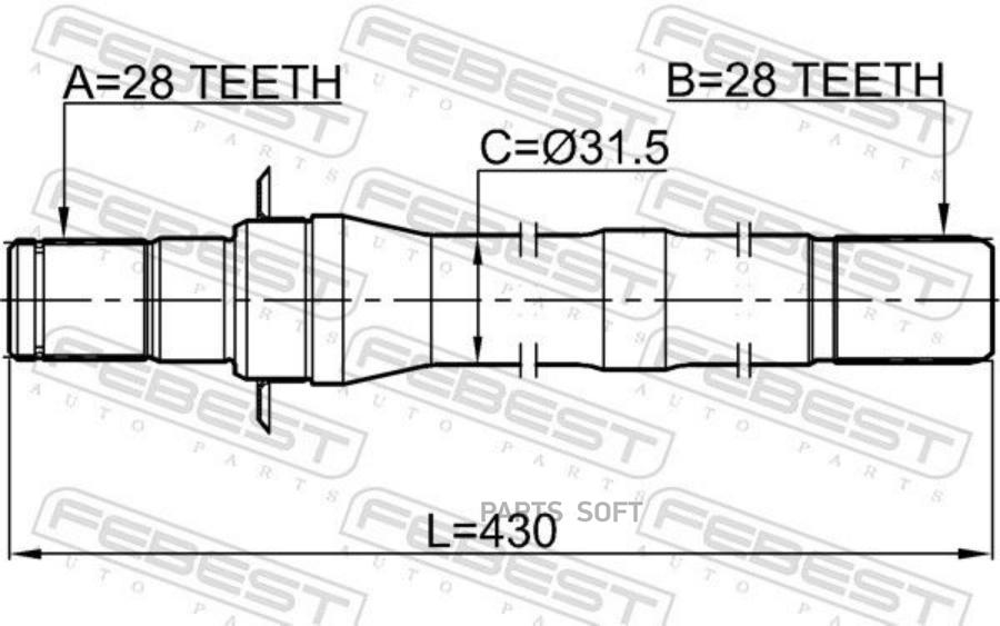 

Полуось Правая 28X431X28 FEBEST 2212SPSL