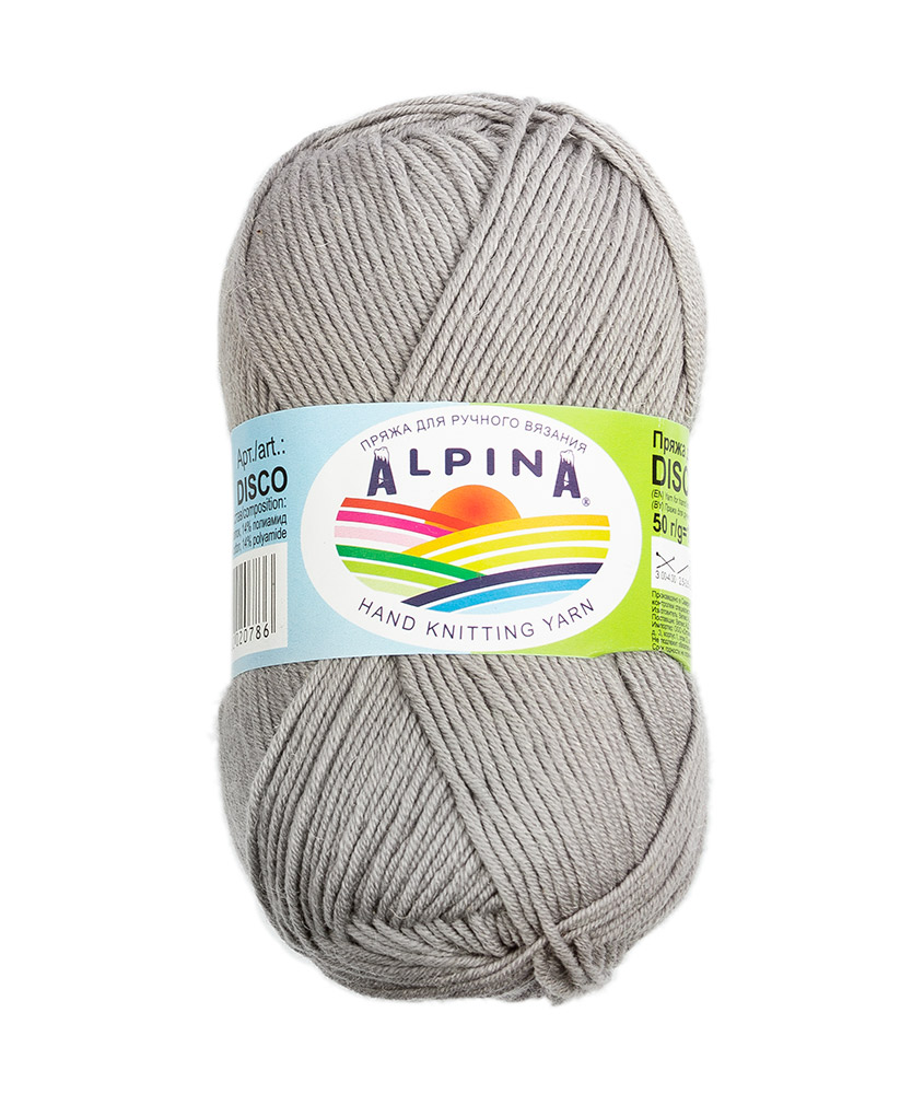 

Пряжа Alpina Disco, 86% хлопок, 14% полиамид, 10 шт по 50 г, 150 м, цвет 05 серый