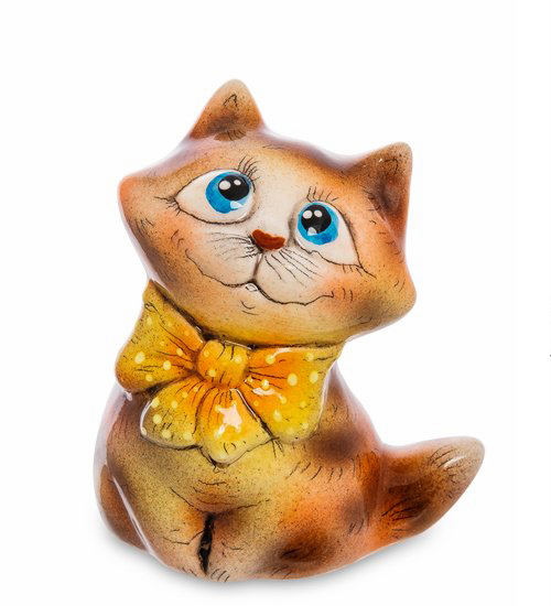 фото Фигурка керамическая кошка с бантом аб- 06 113-707129 art east