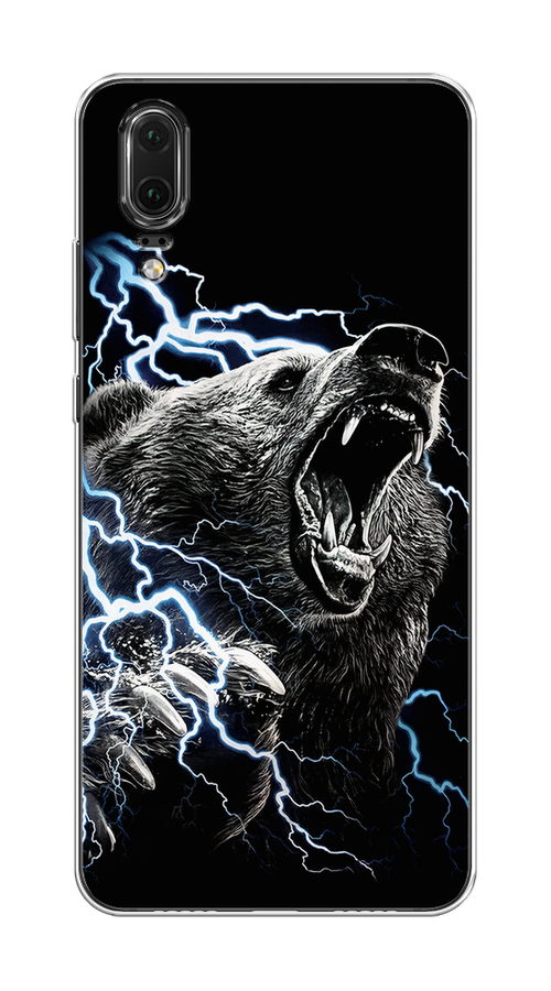 

Чехол на Huawei P20 "Гроза и медведь", Черный;серый;серебристый, 64350-1