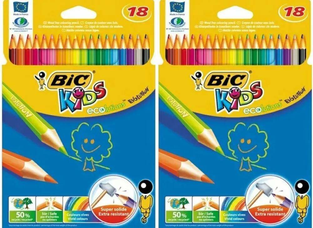 

Карандаши цветные Bic Evolution GRS48255s02, детские, шестигранные, 18 цветов, 2 упаковки, Evolution, детские, шестигранные