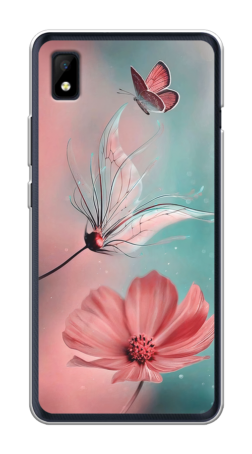 

Чехол на ZTE Blade L210 "Бабочка и цветок", Голубой;розовый, 134150-1