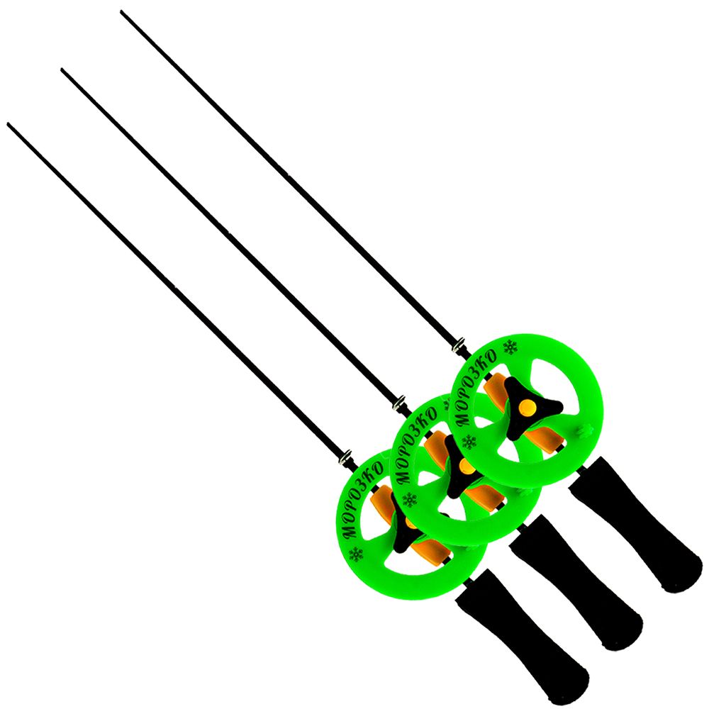 Удочка зимняя (3шт) Морозко 30 см (ручка неопрен., хлыст 20 см) цв. катушки Зелёный