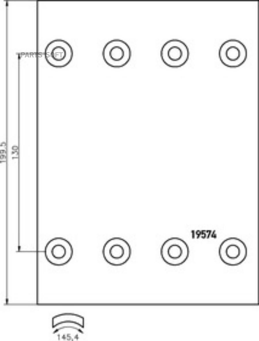 BC801A7340_накладки тормозные 1-рем!19574 18.5-12.0 (300x200)(93251 8x15 64)BPW,Cardi,Kass