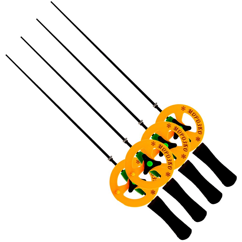 

Удочка зимняя (4шт) Морозко 30 см (ручка неопрен., хлыст 20 см) цв. катушки Оранжевый, Морозка удилка new