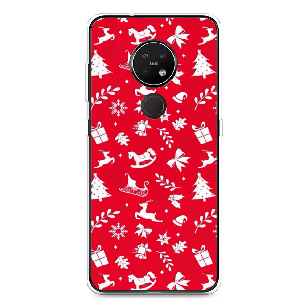

Чехол на Nokia 6.2 "Красный новогодний фон", Красный;белый, 123050-5