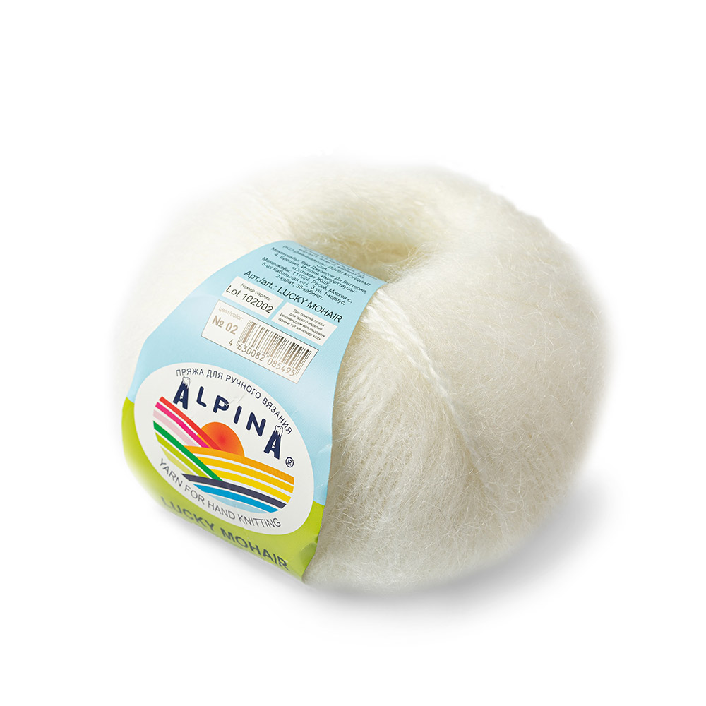 

Alpina Lucky Mohair, 60% кид мохер, 40% акрил, 10 шт по 50 г, 150 м, 02 белый
