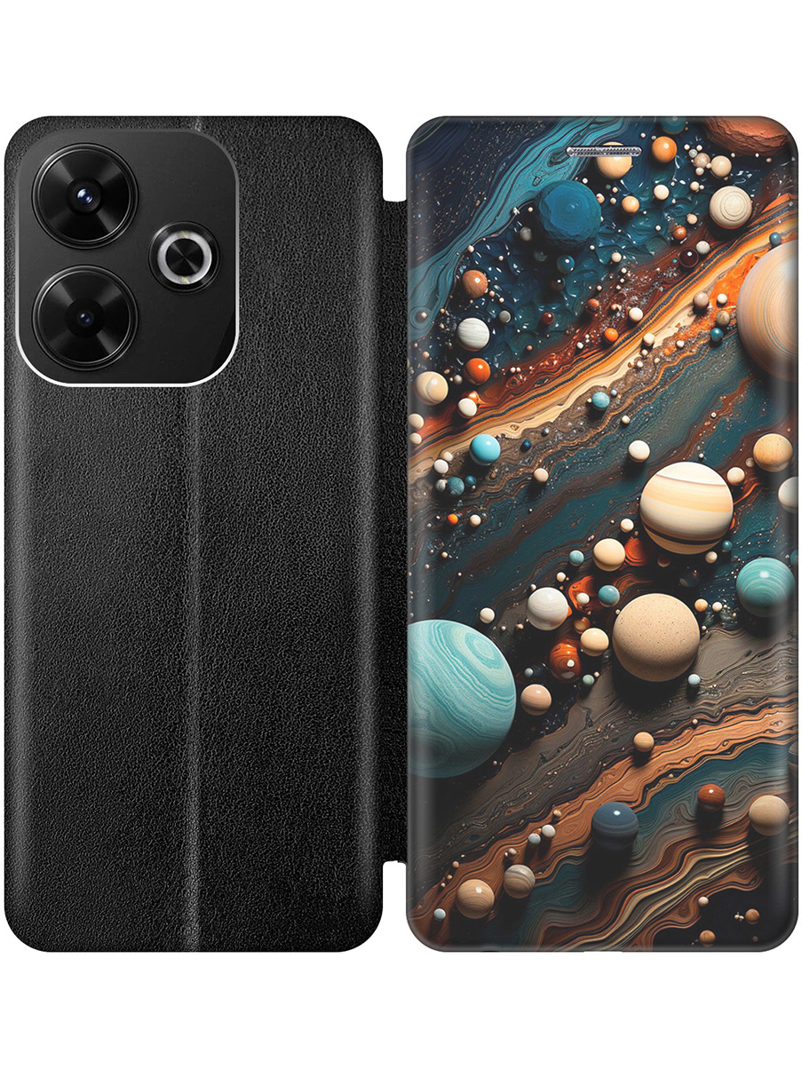 

Чехол-книжка на Xiaomi Redmi 13 / Redmi Note 13R / Poco M6 4g с принтом черный 903425, Черный;желтый;голубой, 783988631