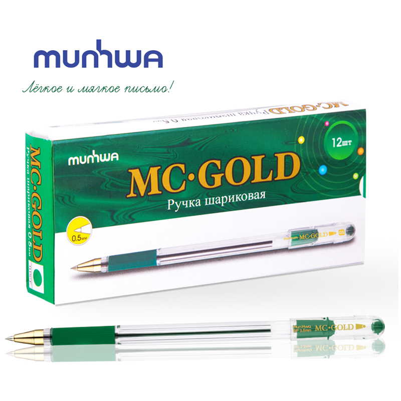 

Ручка шариковая MunHwa MC Gold зеленая, 0,5 мм, грип 12 штук