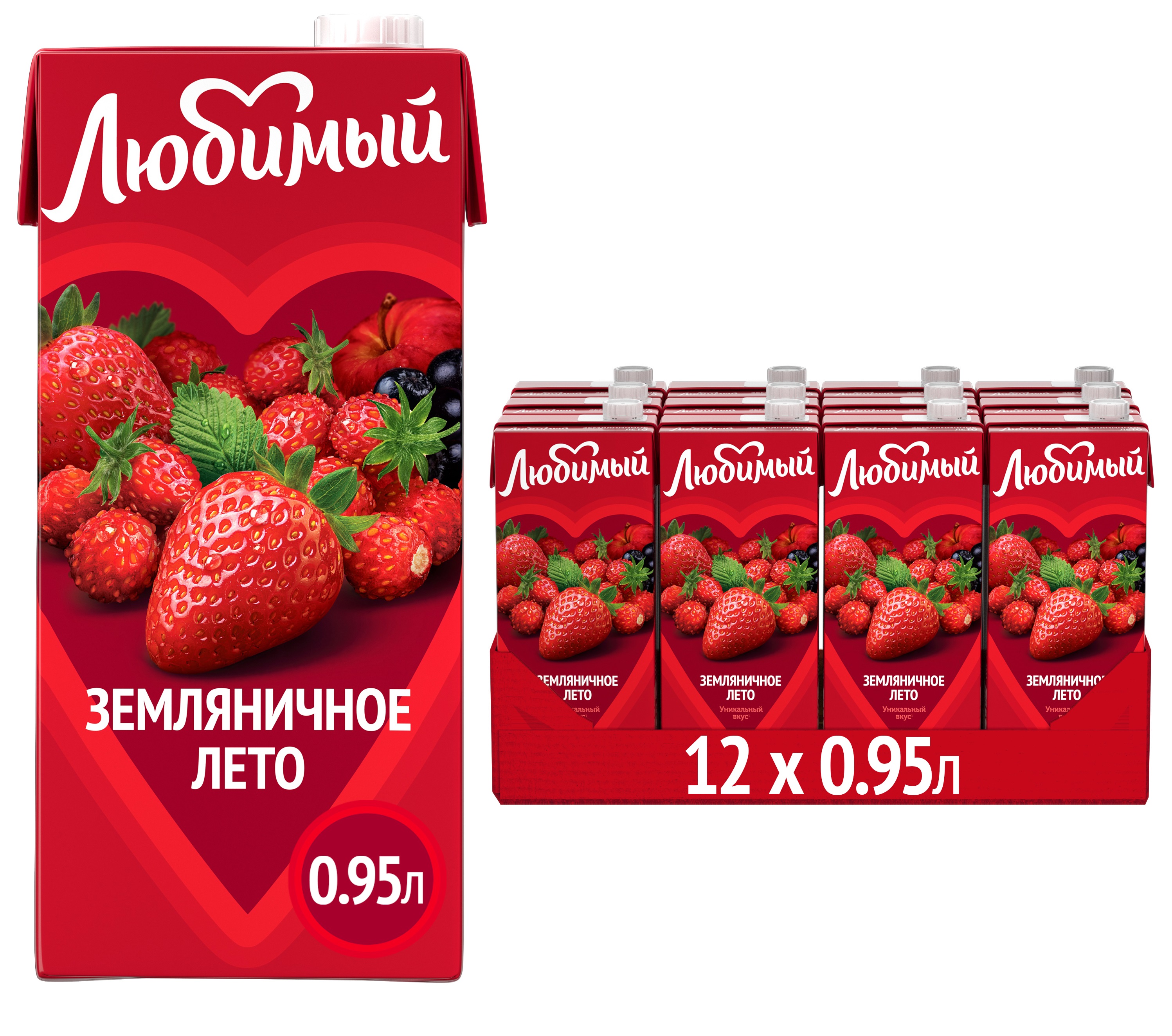 

Напиток сокосодержащий Любимый Земляничное Лето 0,95л*12 шт