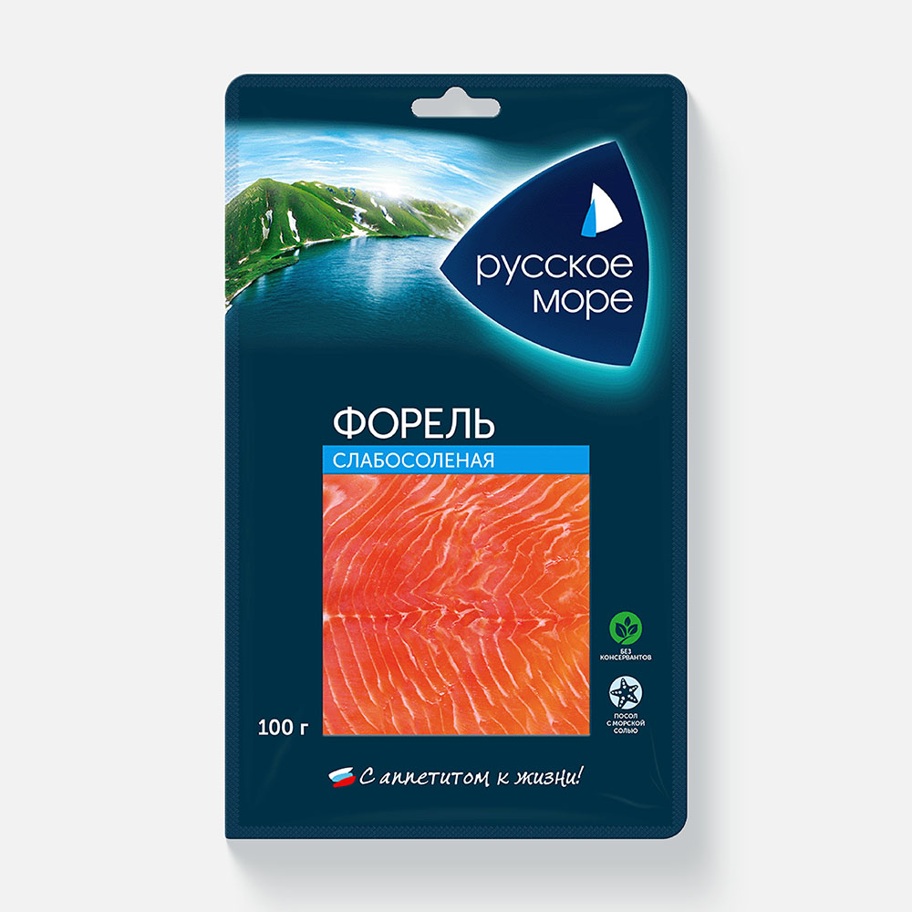 Форель слабосоленая Русское море кусочки филе 100 г 315₽