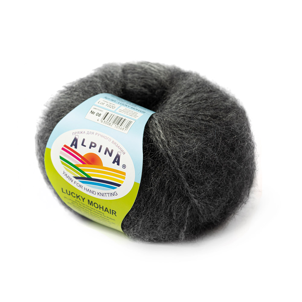 

Пряжа Alpina Lucky Mohair, 10 шт по 50 г, 150 м, 08 темно-серый меланж