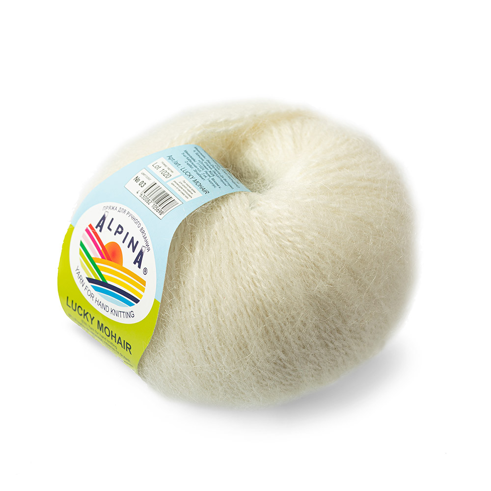 

Alpina Lucky Mohair, кид мохер, акрил, 10 шт по 50 г, 150 м, 03 молочный, Бежевый