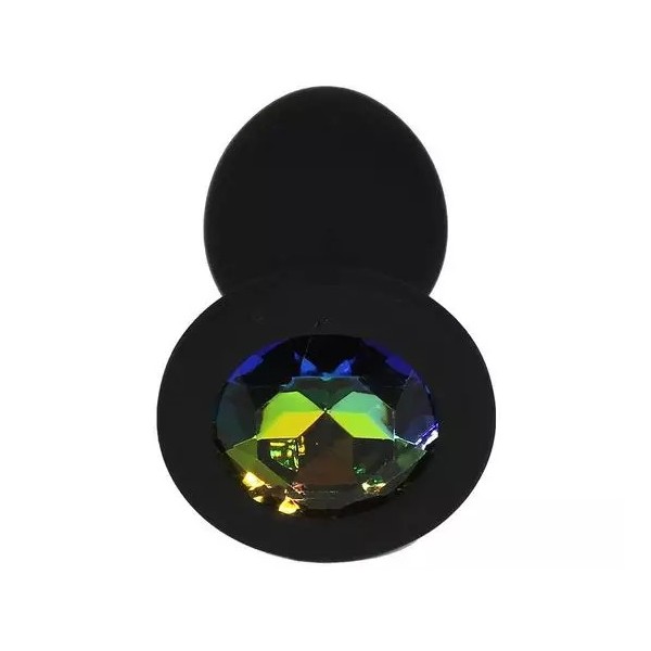 фото Черная анальная пробка с радужным кристаллом 7,3 см eroticon
