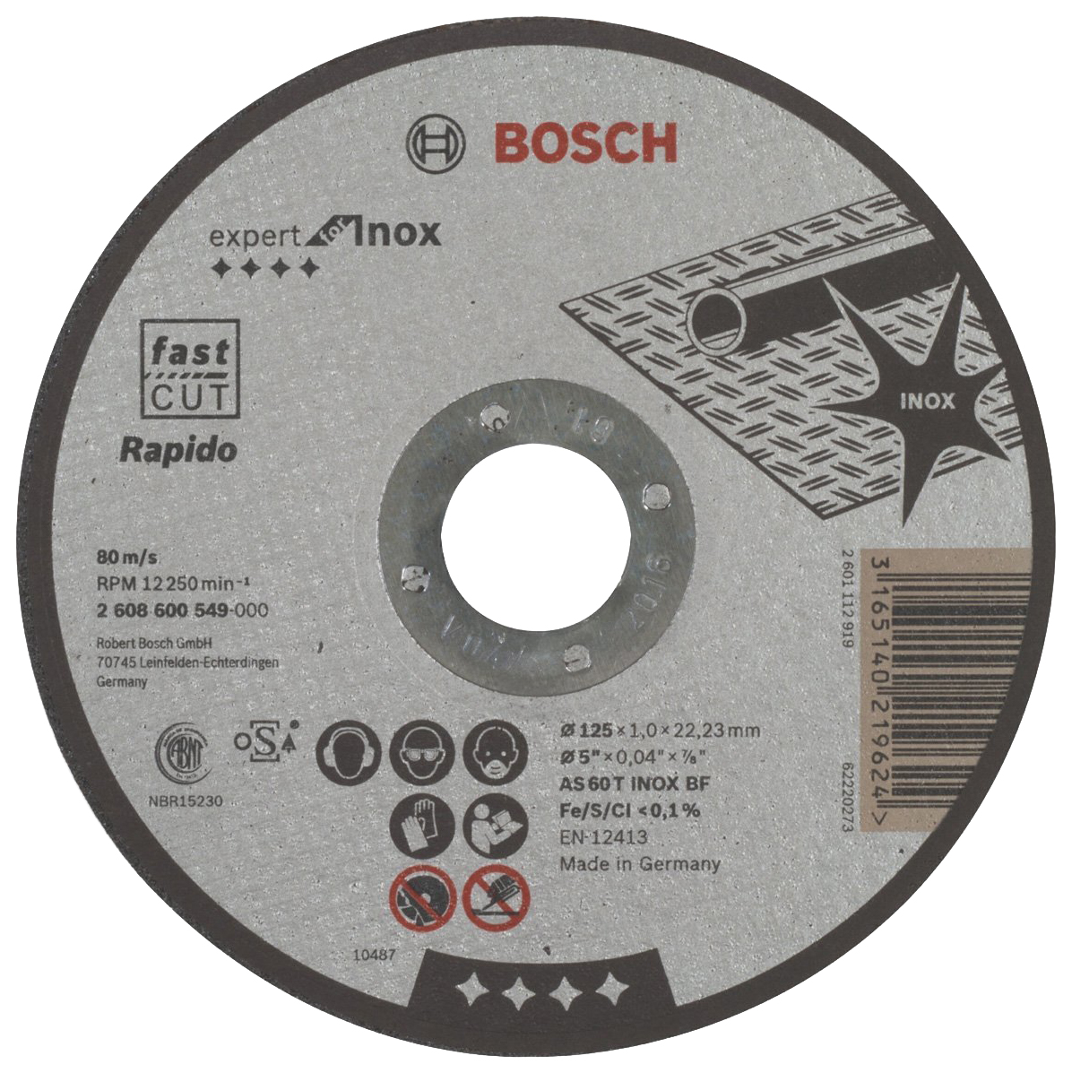 фото Диск отрезной абразивный bosch as 60 t inox bf 125x1x22.23мм (2608600549)