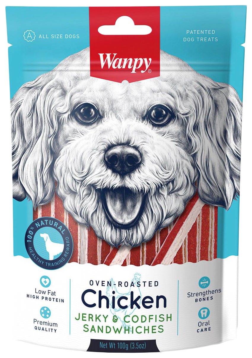 Лакомство для собак Wanpy Dog, палочки, курица, треска, 100г