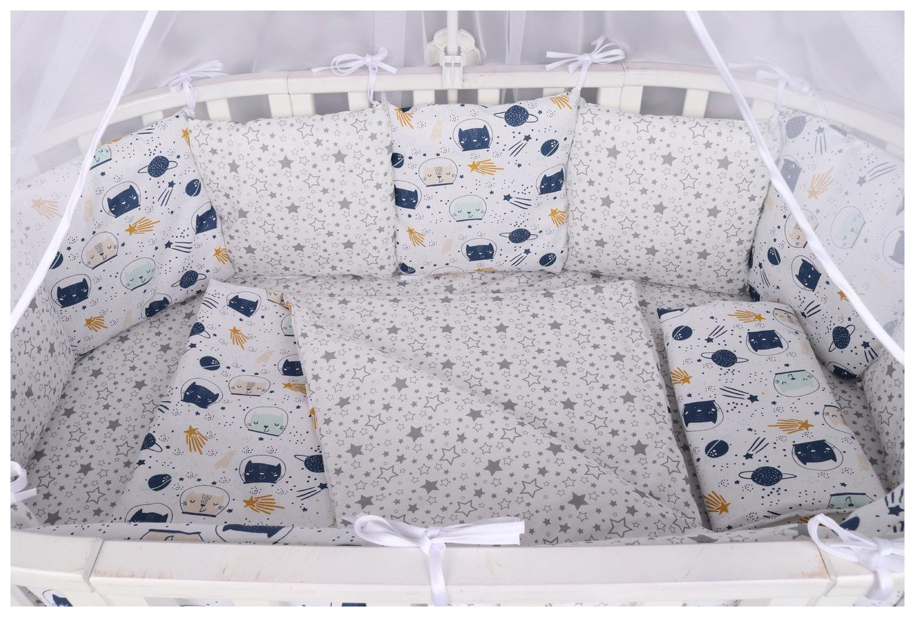 

Бортик в кроватку 12 предметов (12 подушек-бортиков) AmaroBaby КОСМОС (белый)