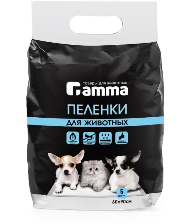 Пеленки для кошек и собак одноразовые Gamma 90 x 60 см, 5 шт