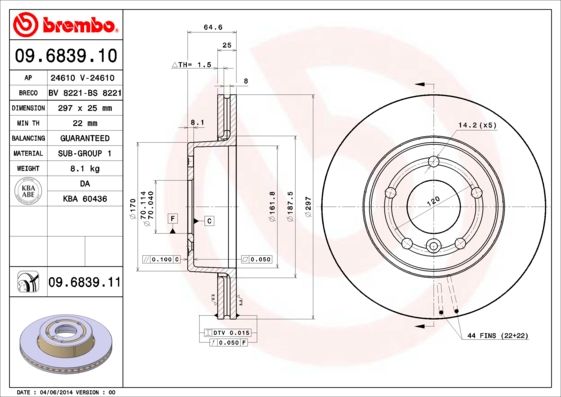 фото Тормозной диск brembo 09.6839.11