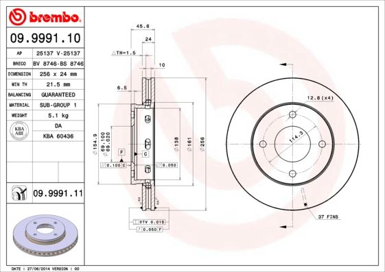 

Тормозной диск brembo 09.9991.11